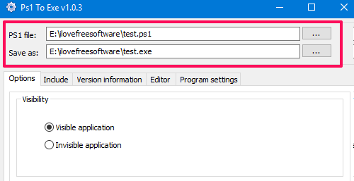 ps1 to exe adding path