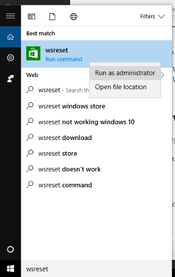 run wsreset.exe tool as administrator