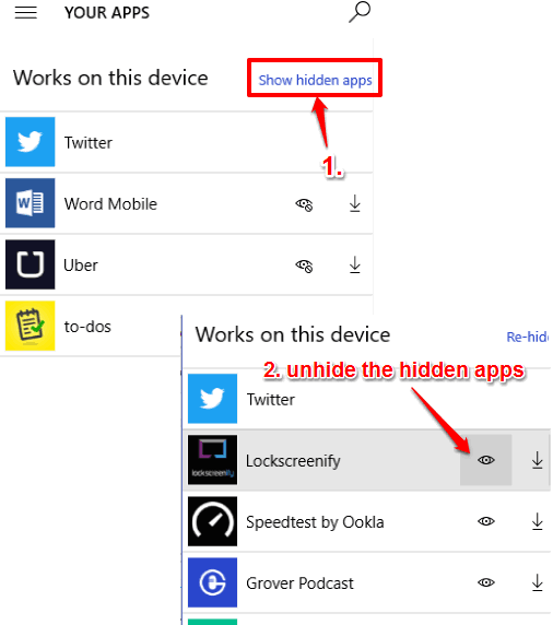 unhide the hidden apps