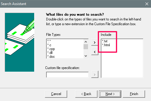 windows grep file types