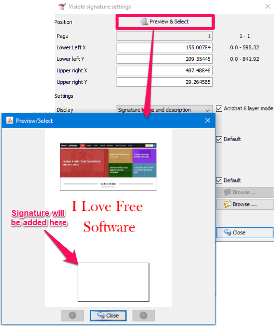 Jsign pdf signature location specify