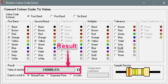 Resistor Colour Code Solver in action