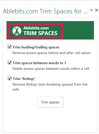 ablebits trim spaces for excel interface