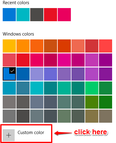 click custom color option