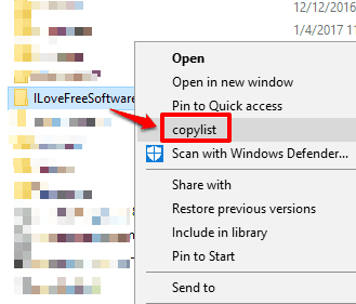 copylist option visible in context menu