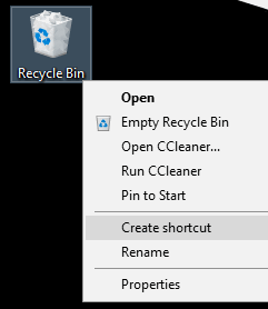 create recycle bin shortcut