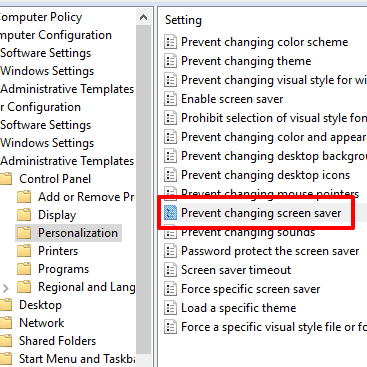 double click on prevent changing screen saver option