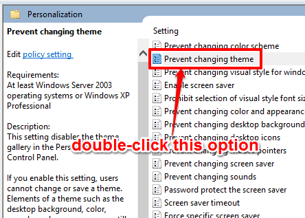 double click on prevent changing theme option