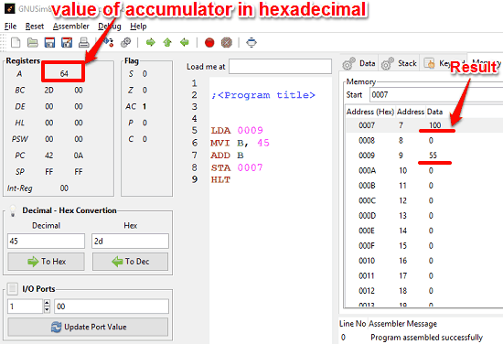 gnusim8085 simulation in action.