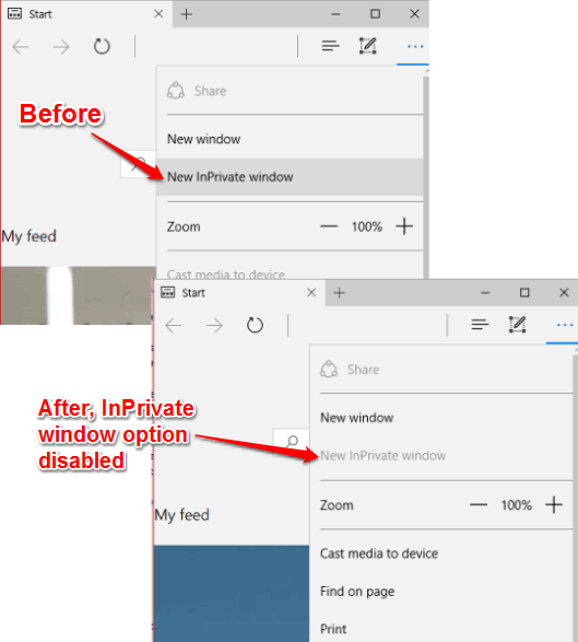 incognito mode disabled in microsoft edge