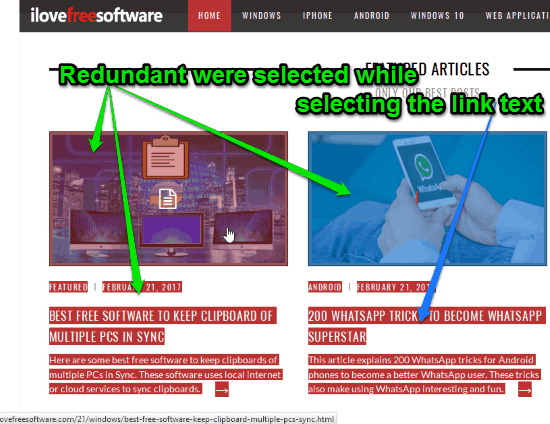 Copy Link Text without selecting redundant