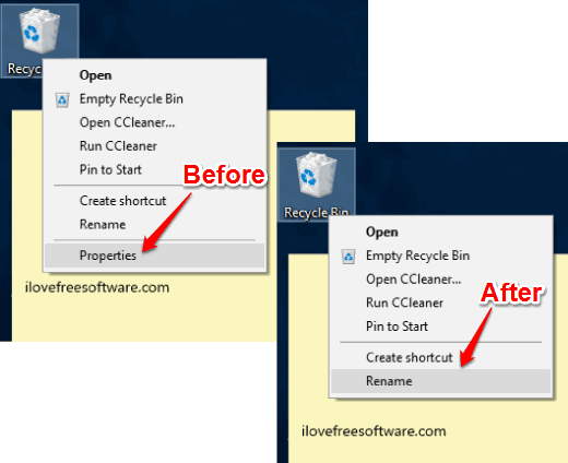 remove properties option from recycle bin context menu in windows 10