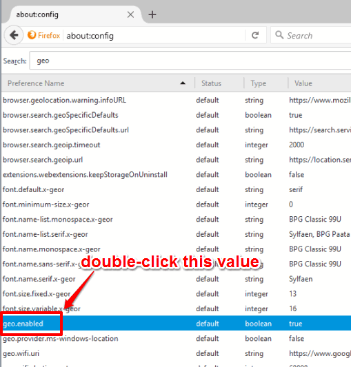 set geo.enabled prefence value as false