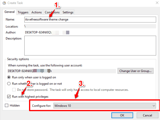 set options in general tab