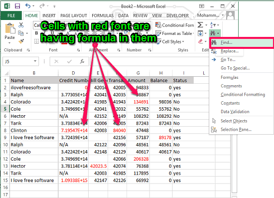 show cells formula font