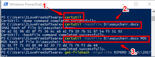 user certutil to genereate hash