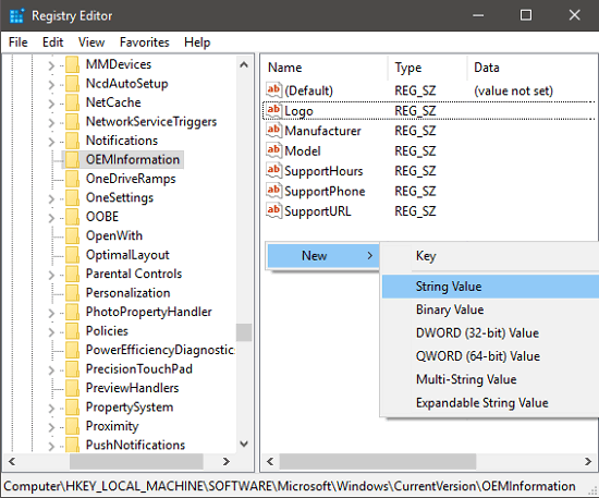 Adding string keys registry