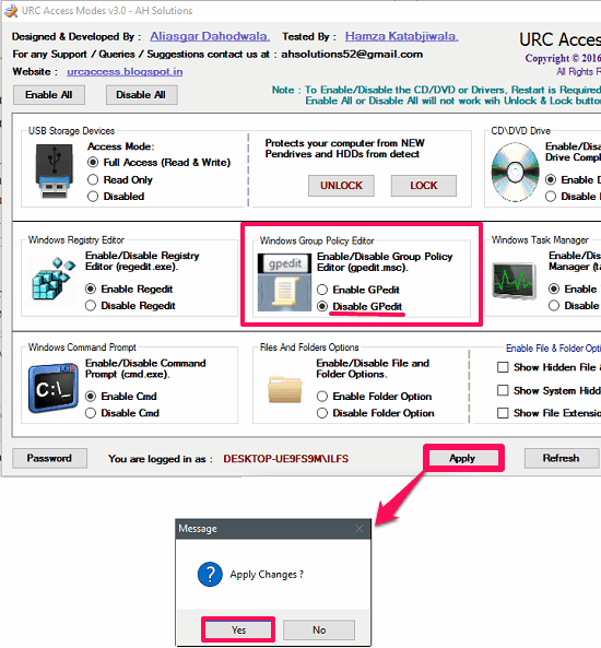 Disable Gpedit.msc via URC Access Modes