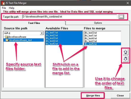 JS Text File Merger in action