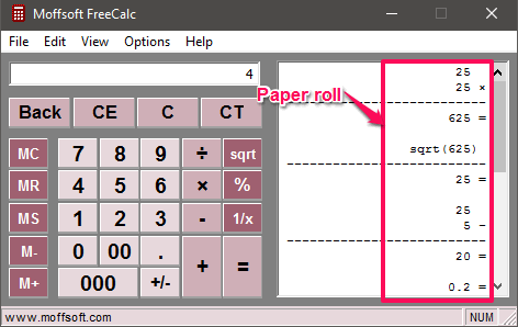 Moffsoft FreeCalc in action