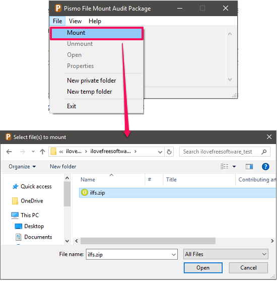 Pismo File Mount Audit Package interface locate zip