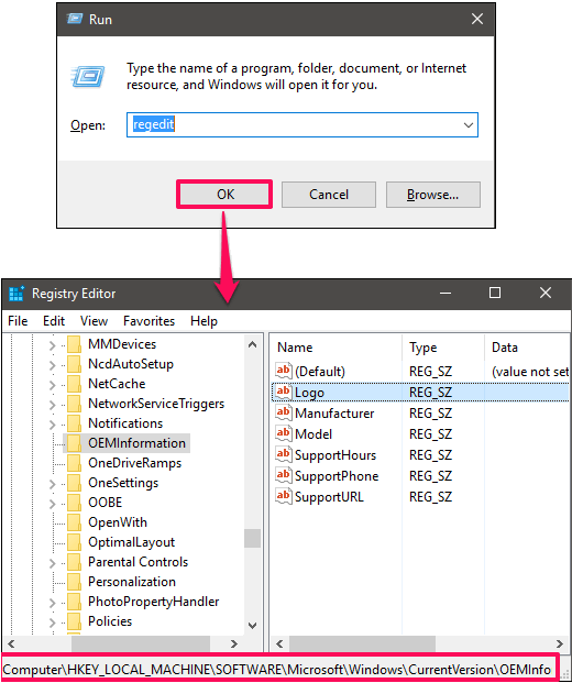 Registry editor oem chnages 1