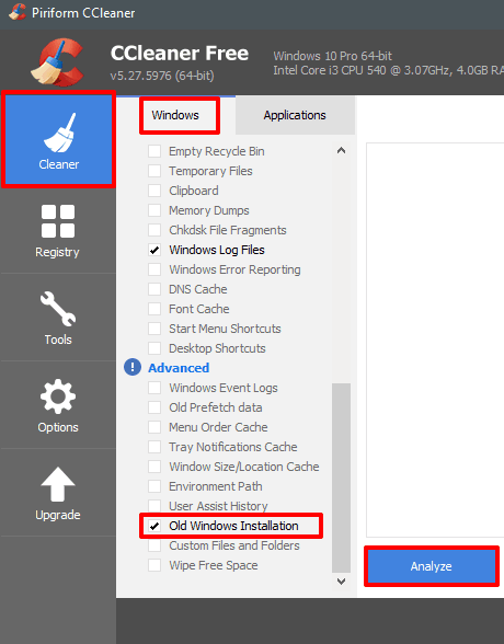 ccleaner start analysing