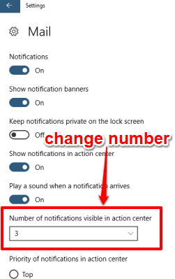 change number of notifications visible in action center