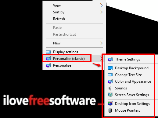 classic personalization menu added to windows 10 context menu