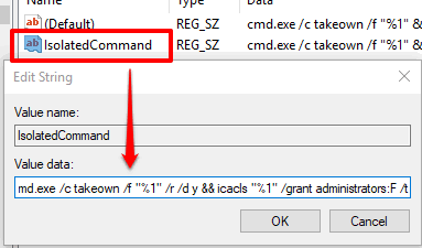 create IsolatedCommand string value and set value data