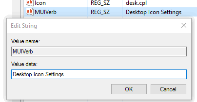 create MUIVerb string and add Desktop Icon Settings in value data