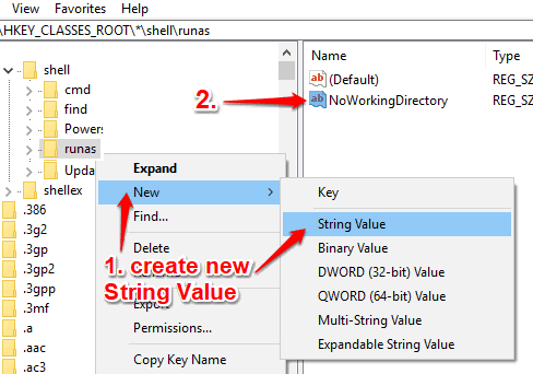 create NoWorkingDirectory String Value