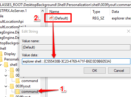 create command key and set default string value data