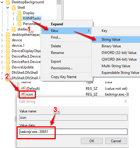 create icon String value and set its value data