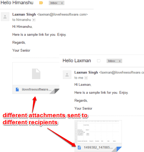 different attachments sent to different users