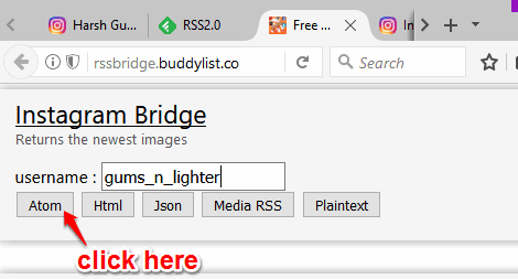 enter username and press Atom button