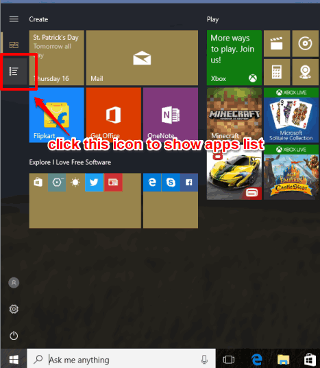 use All Apps icon to show apps list