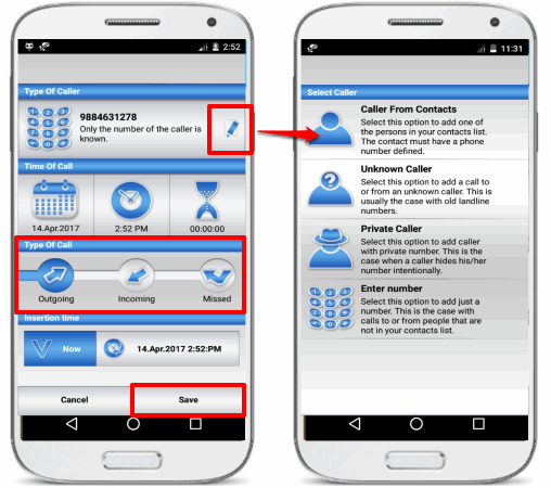 Fake call log in action 3