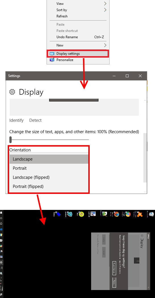 Windows 10 display setting to rotate windows desktop