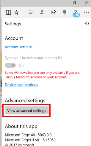 click view advanced settings button