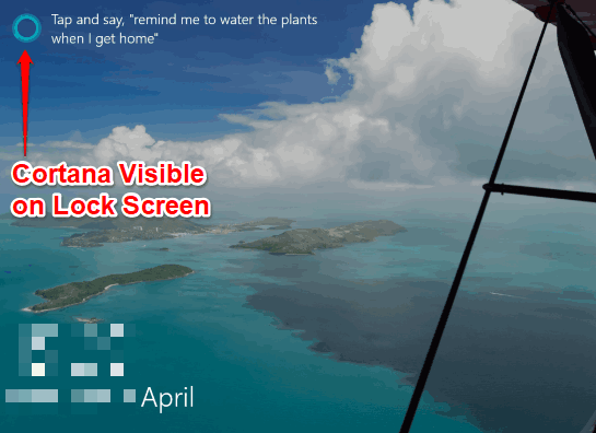 cortana visible on lock screen