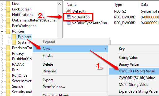 create NoDesktop dword value