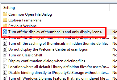 double click turn off display of thumbnails and only display icons option