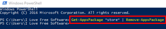 enter command to remove store app