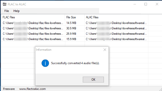 flac files converted to alac files