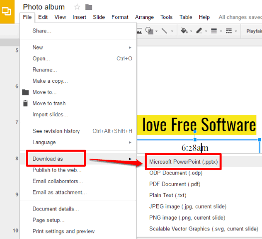 save google slides as pptx file