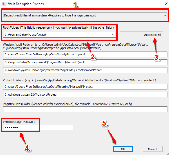 set vault decryption options