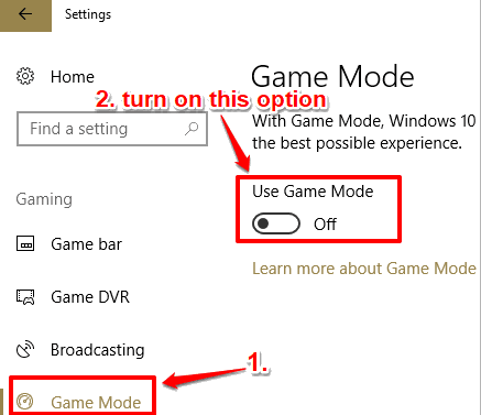 turn on game mode