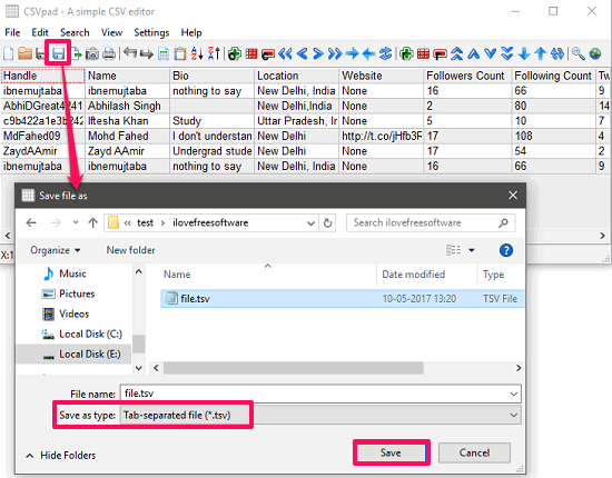 CSVpad convert CVS to TSv