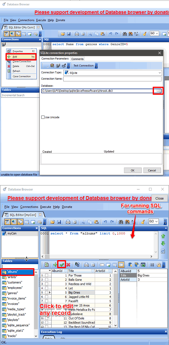 Database Browser sqlite editor